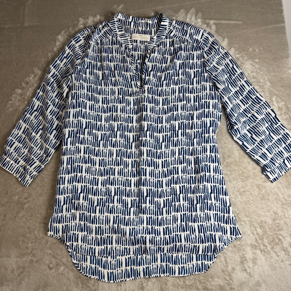 Amanda Uprichard‎ Nautical Beachy 100% Silk Tunic Top Size Large